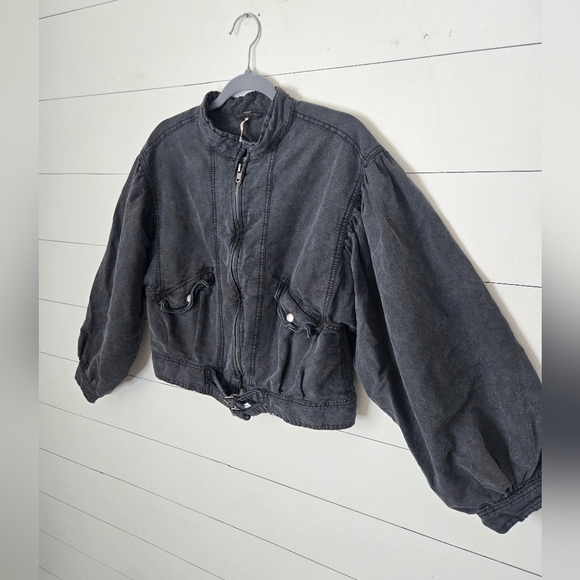 Free People Black Poet Bishop Sleeve Cotton Linen Jacket Size S - Picture 5 of 8